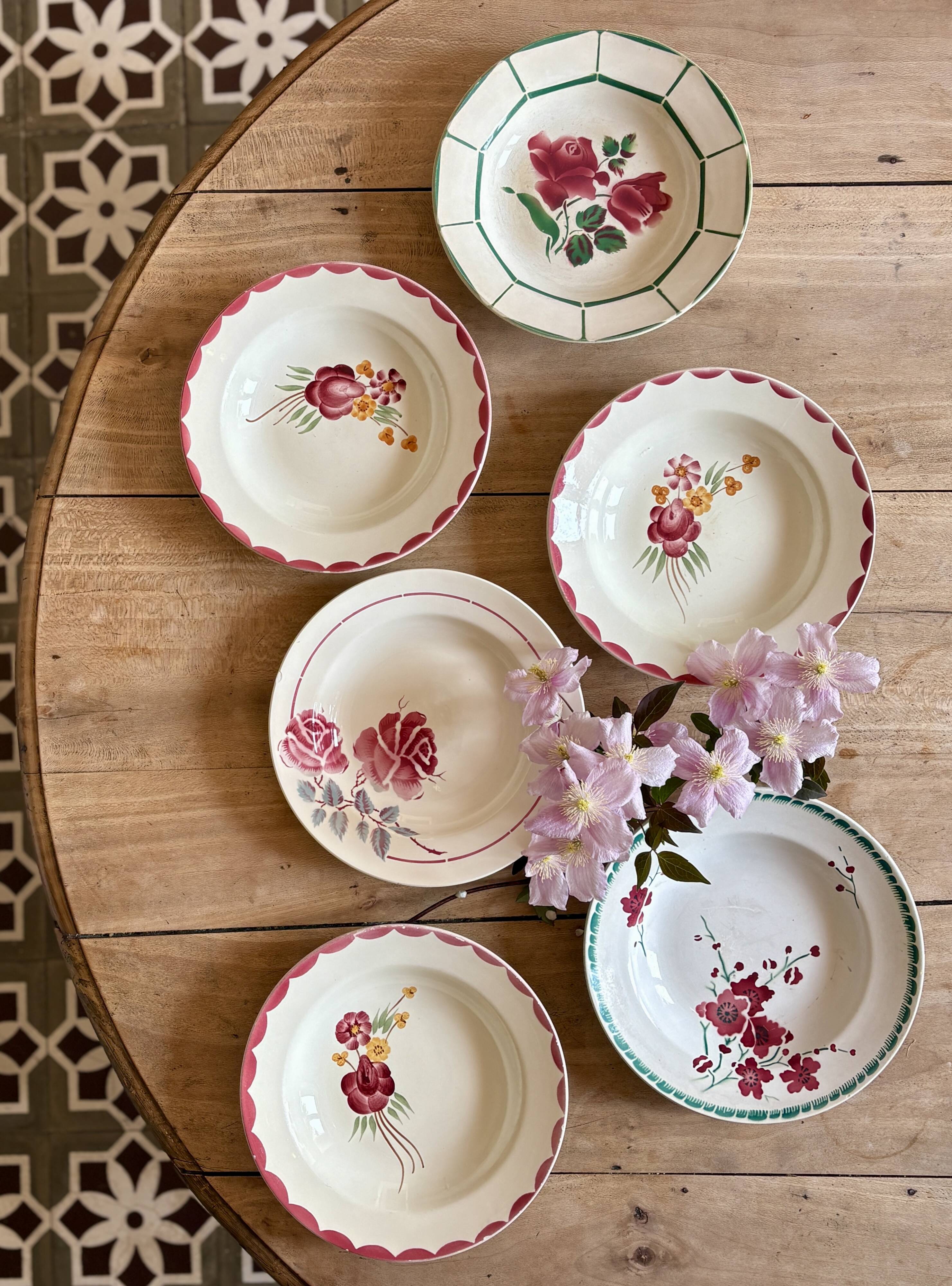 Set of 6 mismatched vintage soup plates
