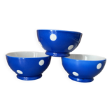 Anciens bols porcelaine Longchamp pois bleus