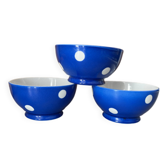 Anciens bols porcelaine Longchamp pois bleus