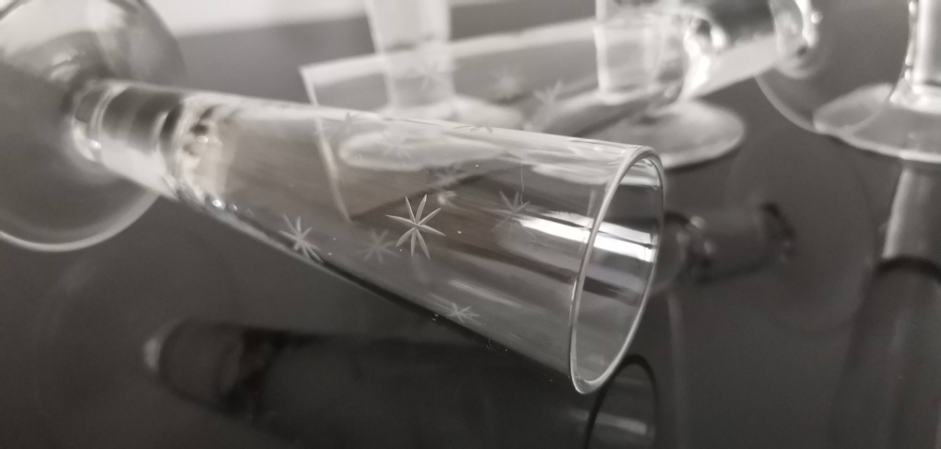 6 small antique hand-blown crystal flutes