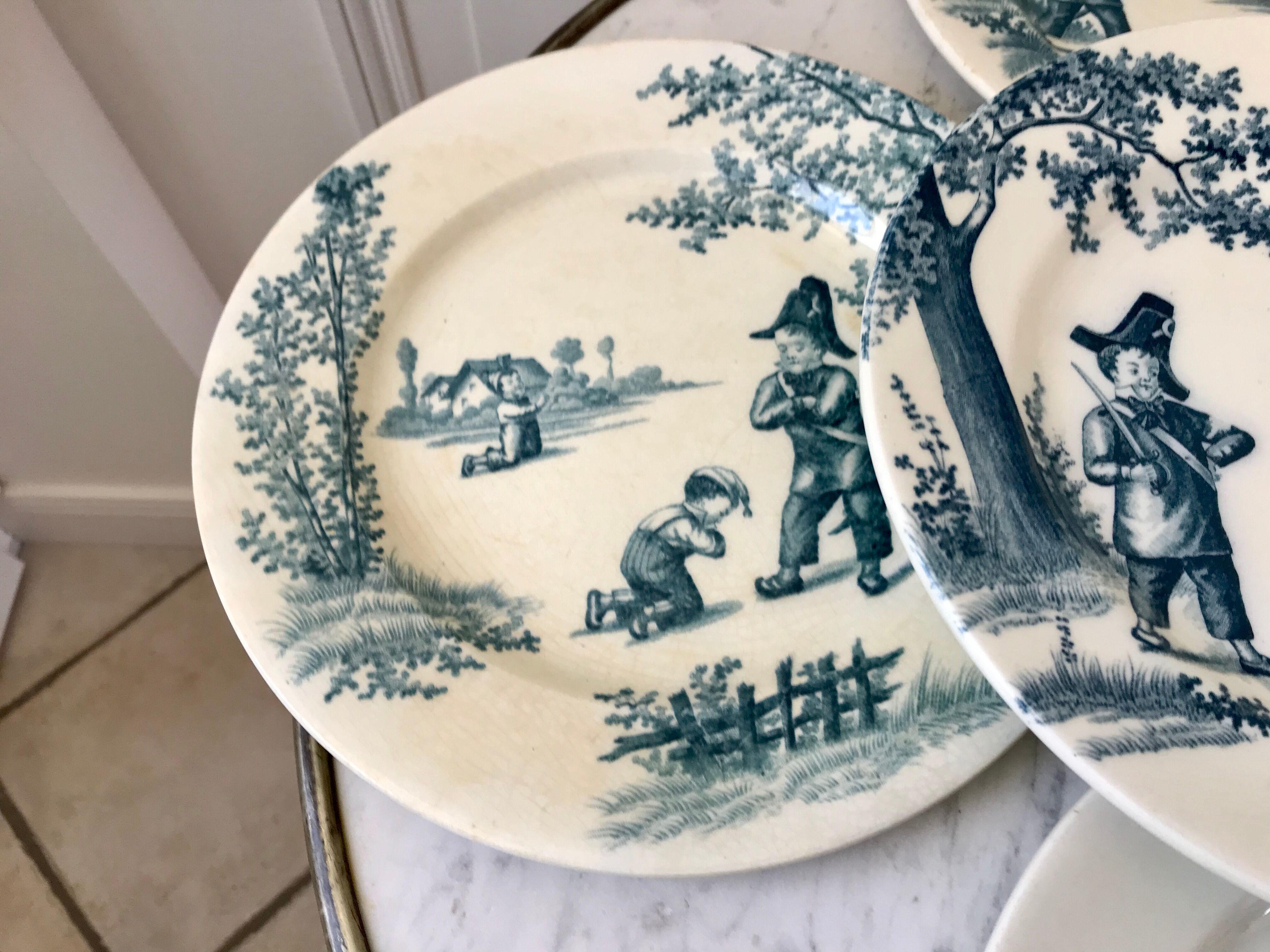 Set of 5 flat plates Iron Earth model "Garde-Champêtre" late nineteenth