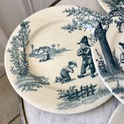 Lot de 5 assiettes plates Terre de Fer modèle "Garde-Champêtre" fin XIXème