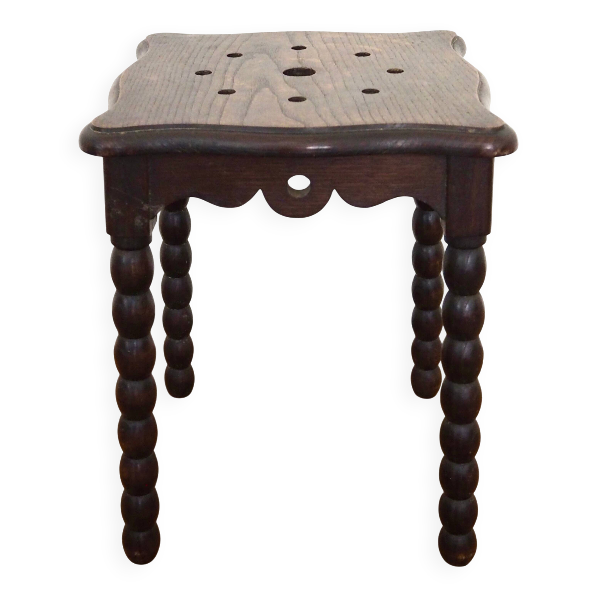 Oak stool with beaded spool legs