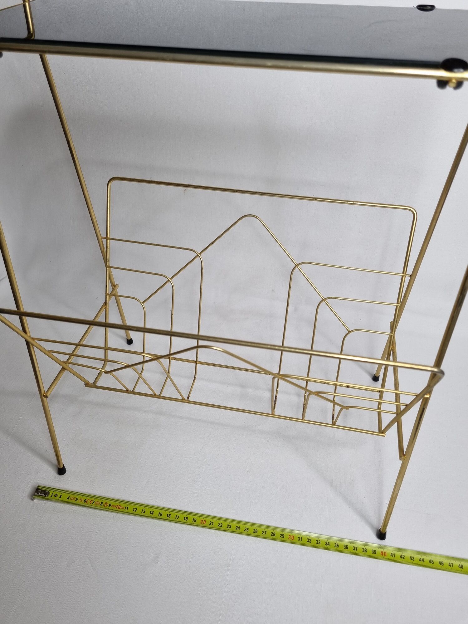 Vintage magazine shelf in glass and gilded metal