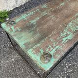 Pair of green teak coffee tables.