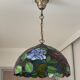 Tiffany-style floral stained glass pendant light in brass D40cm