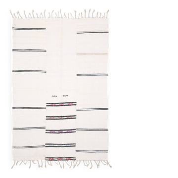 Kilim Turc Vintage Ivoire et Noir, Rayé, Déco Salon Bohème, 176X258Cm