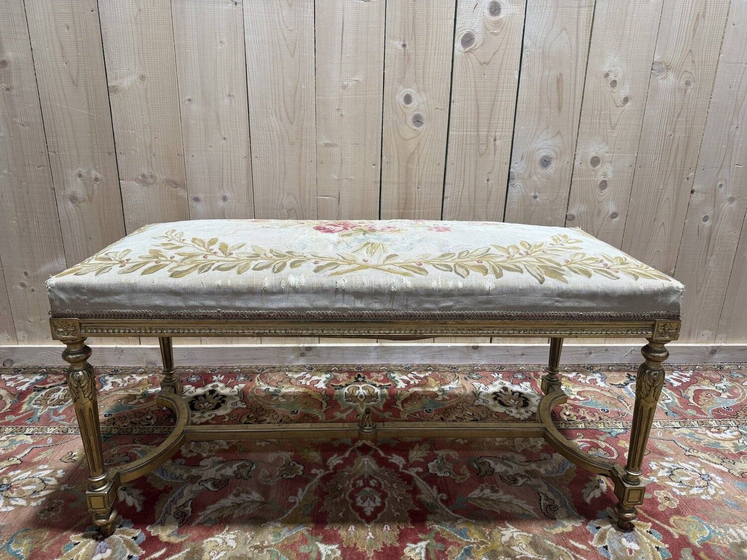 Bench - Louis XVI style office bench in gilded wood