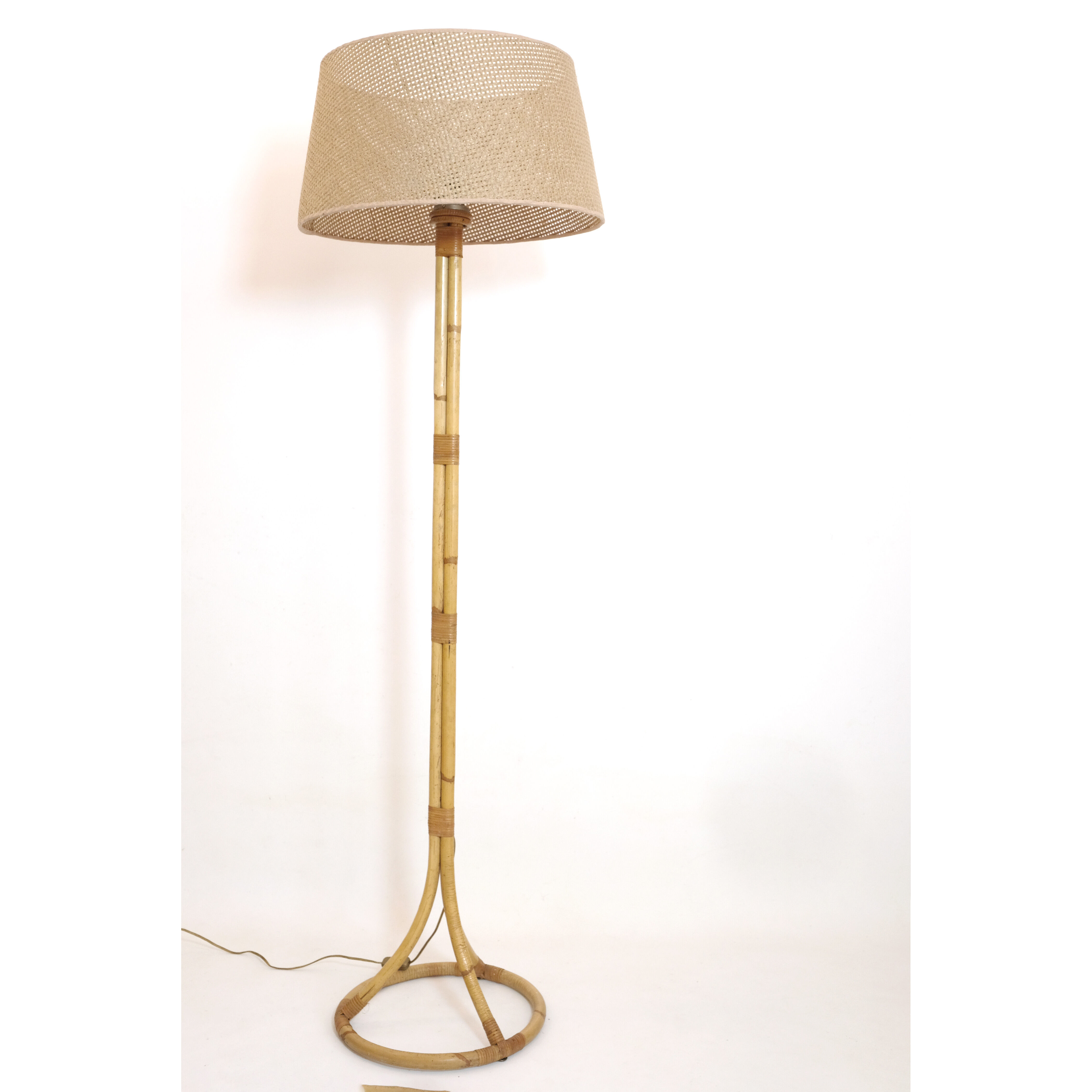 Rattan floor lamp from the 60s by Louis Sognot