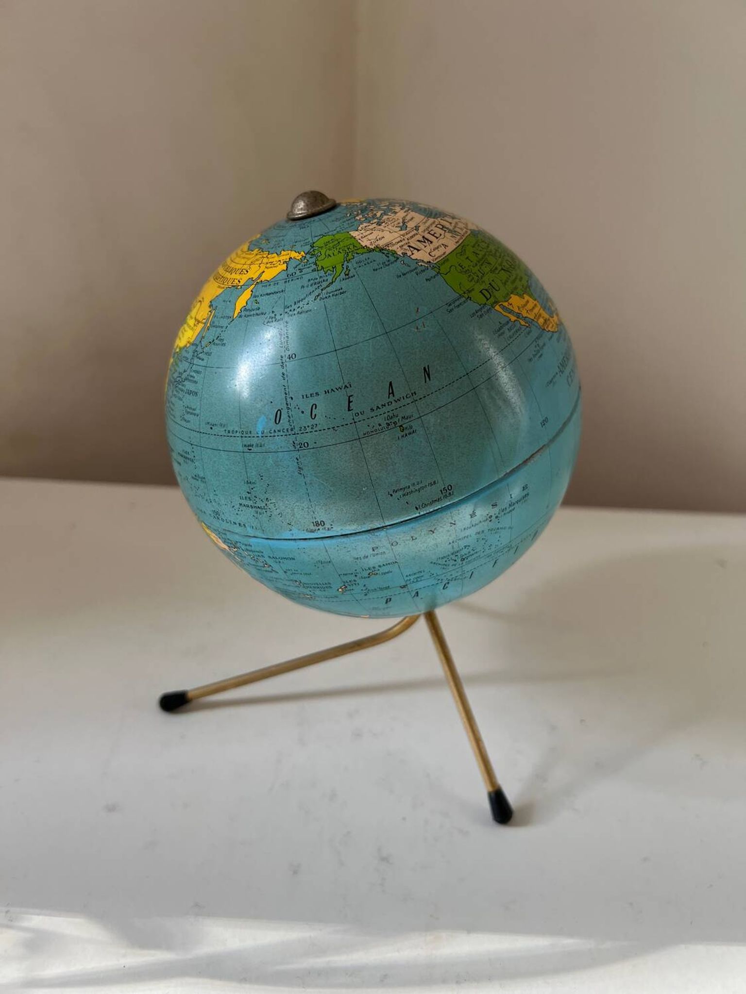 Vintage Metal Globe World Maps Tarides Paris