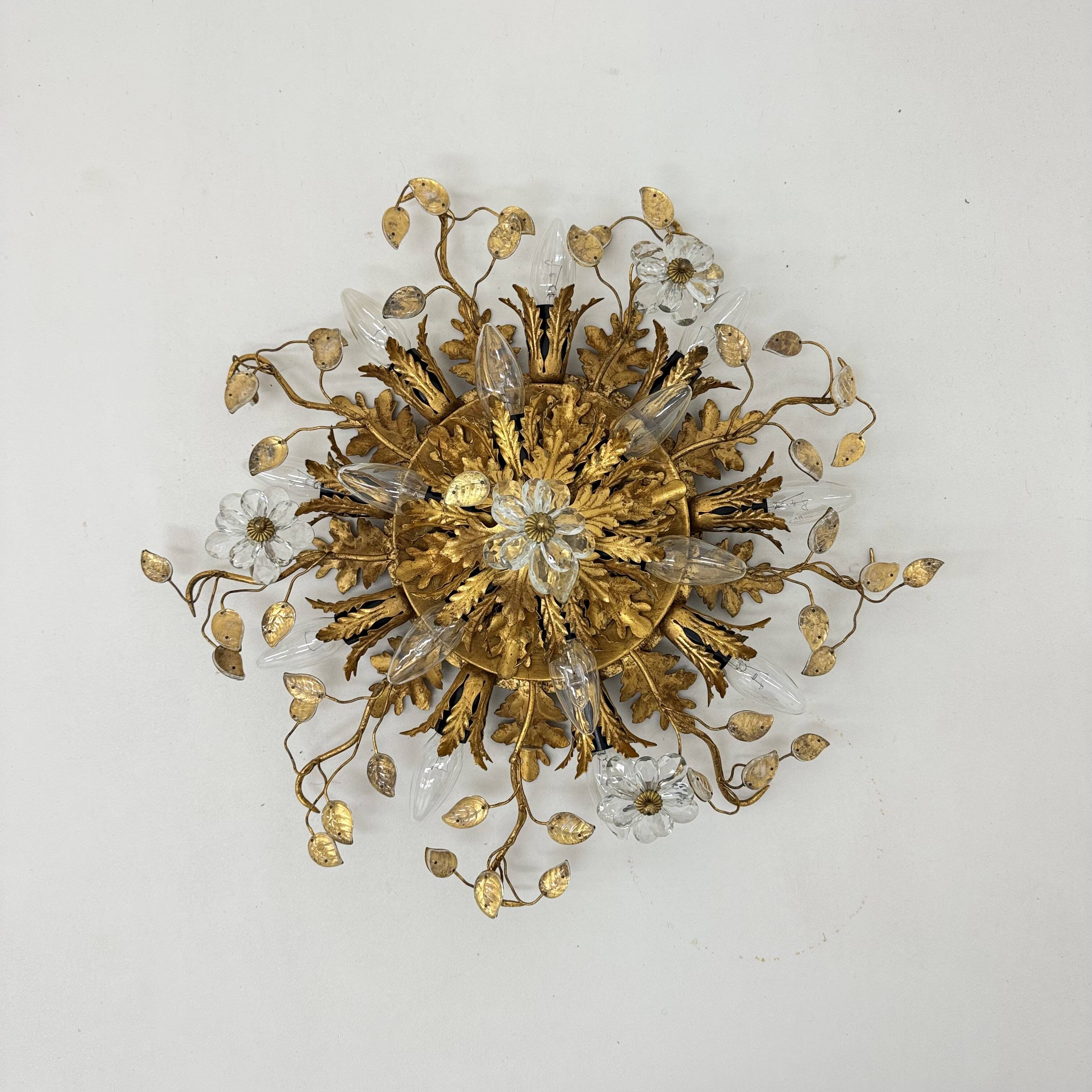 Gold-Plated Metal & Murano Crystal Flowers Flush Mount from Banci Firenze