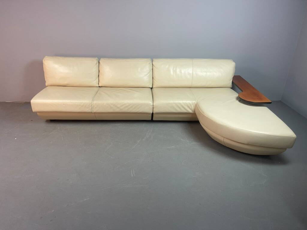 Exceptional Mid-Century Frighetto Italian Cream Leather Landscape Sofa with