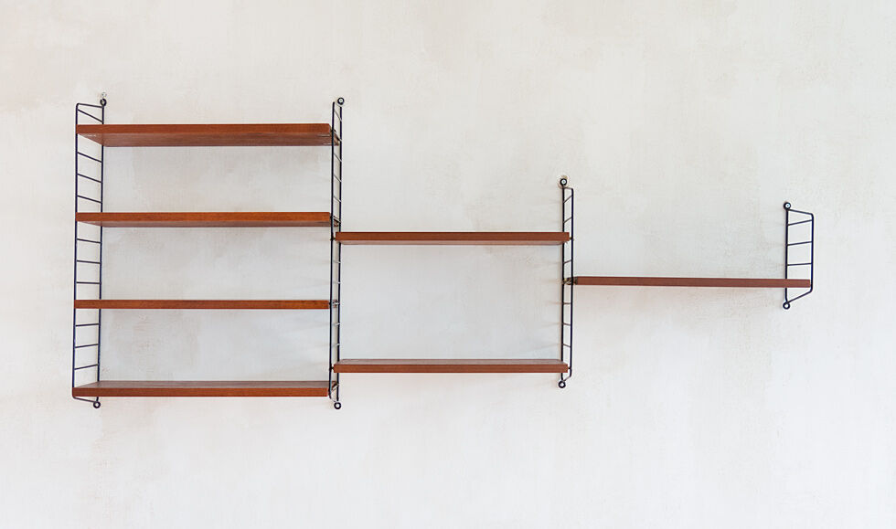 String wall shelf in teak by Kajsa and Nils Strinning danish 60s