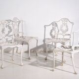 Vintage white garden table and chairs (c.1950). Set of 5 pieces.