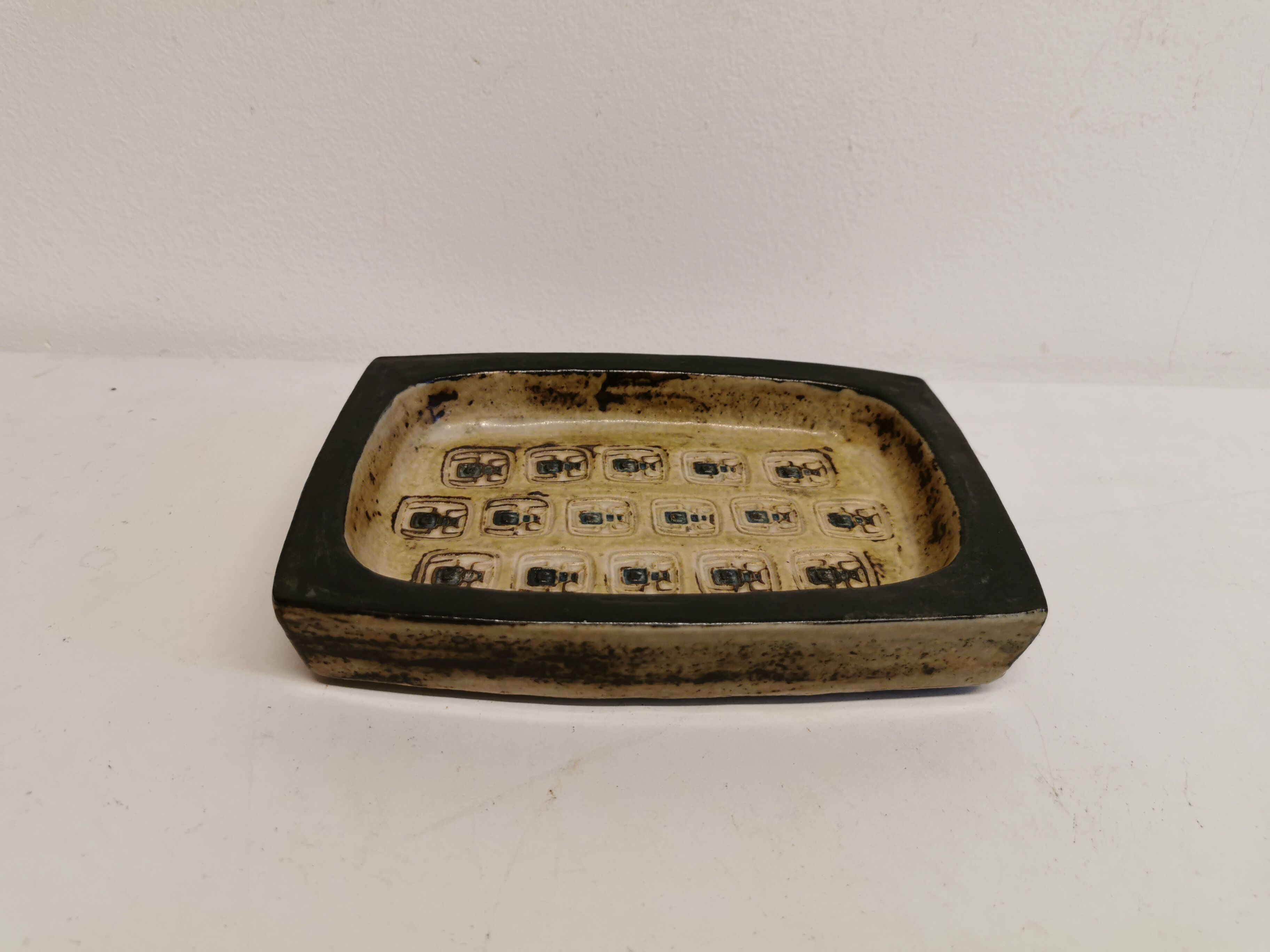 Square ashtray/stoneware bowl with sung glaze from royal copenhagen - designed by jørgen mogensen