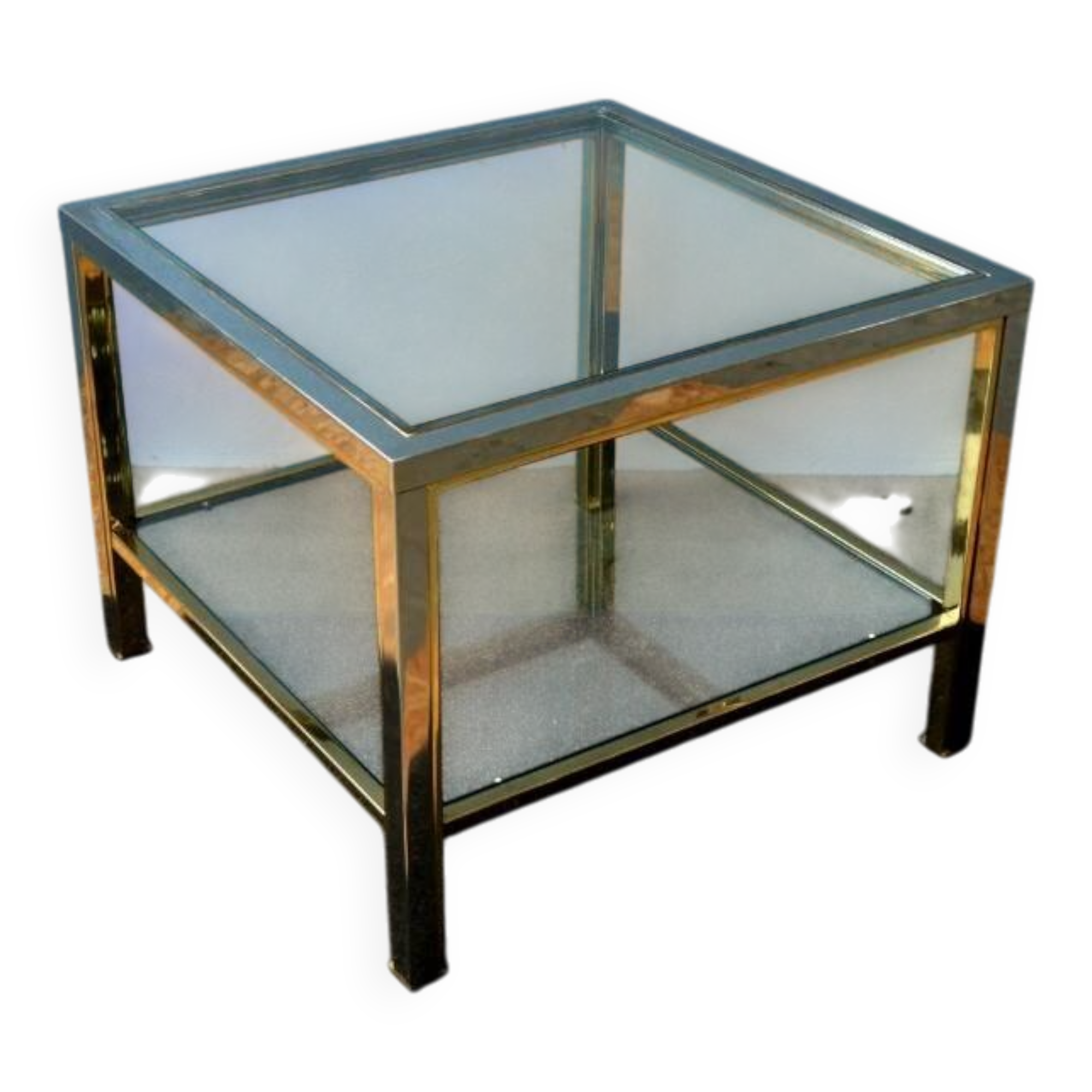 Table basse de style moderniste, style Romeo Rega en laiton et chrome