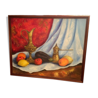 Still life aquamarine fruit decoration by R.Jeunot
