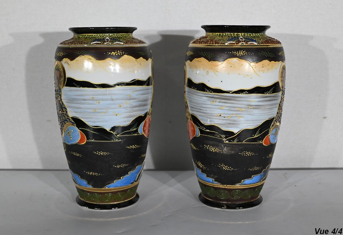 Pair of satsuma vases in japanese porcelain – early twentieth