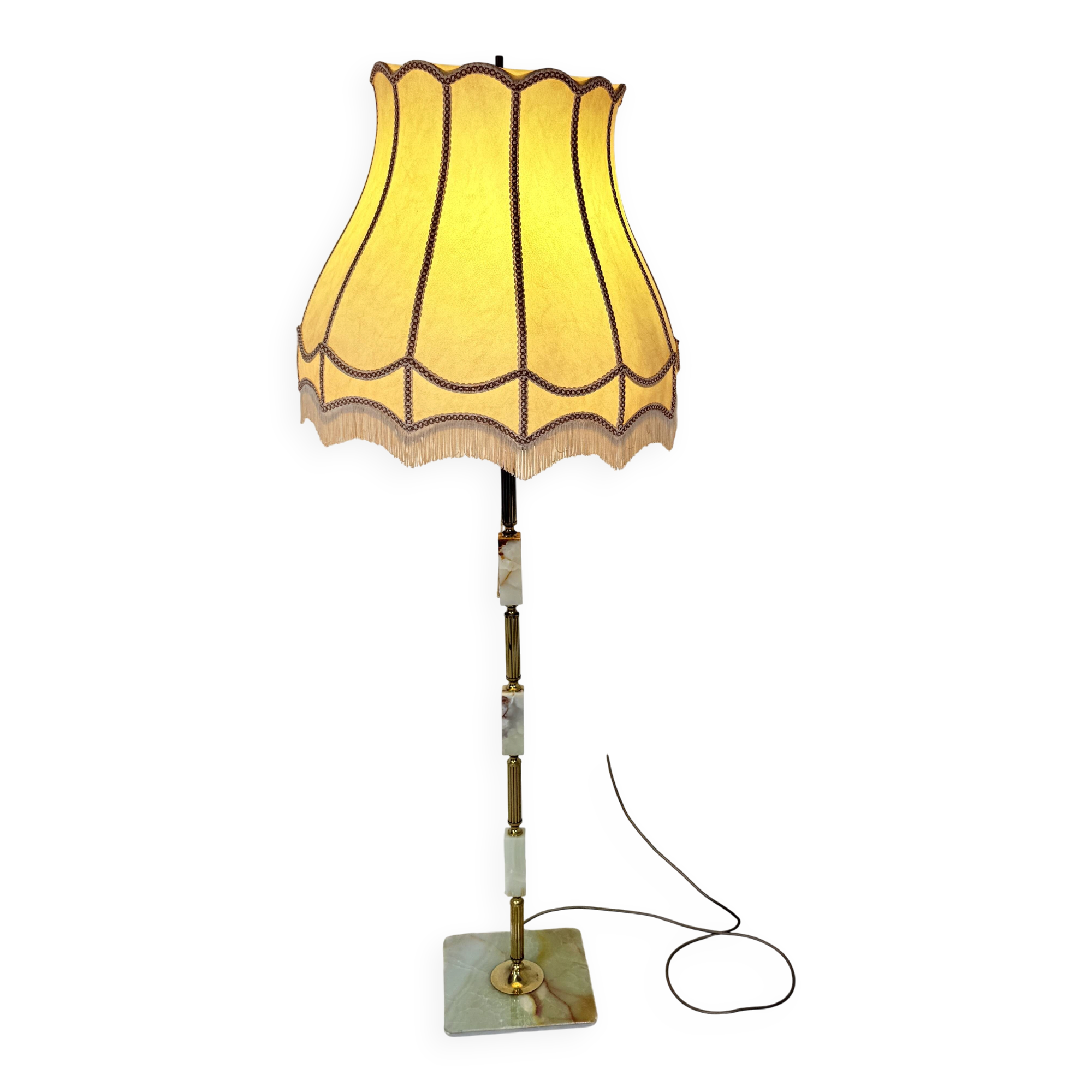 Vintage floor lamp with brass frame and onyx base