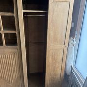 Large asymmetrical Art Deco wardrobe with three doors in oak (renovated)