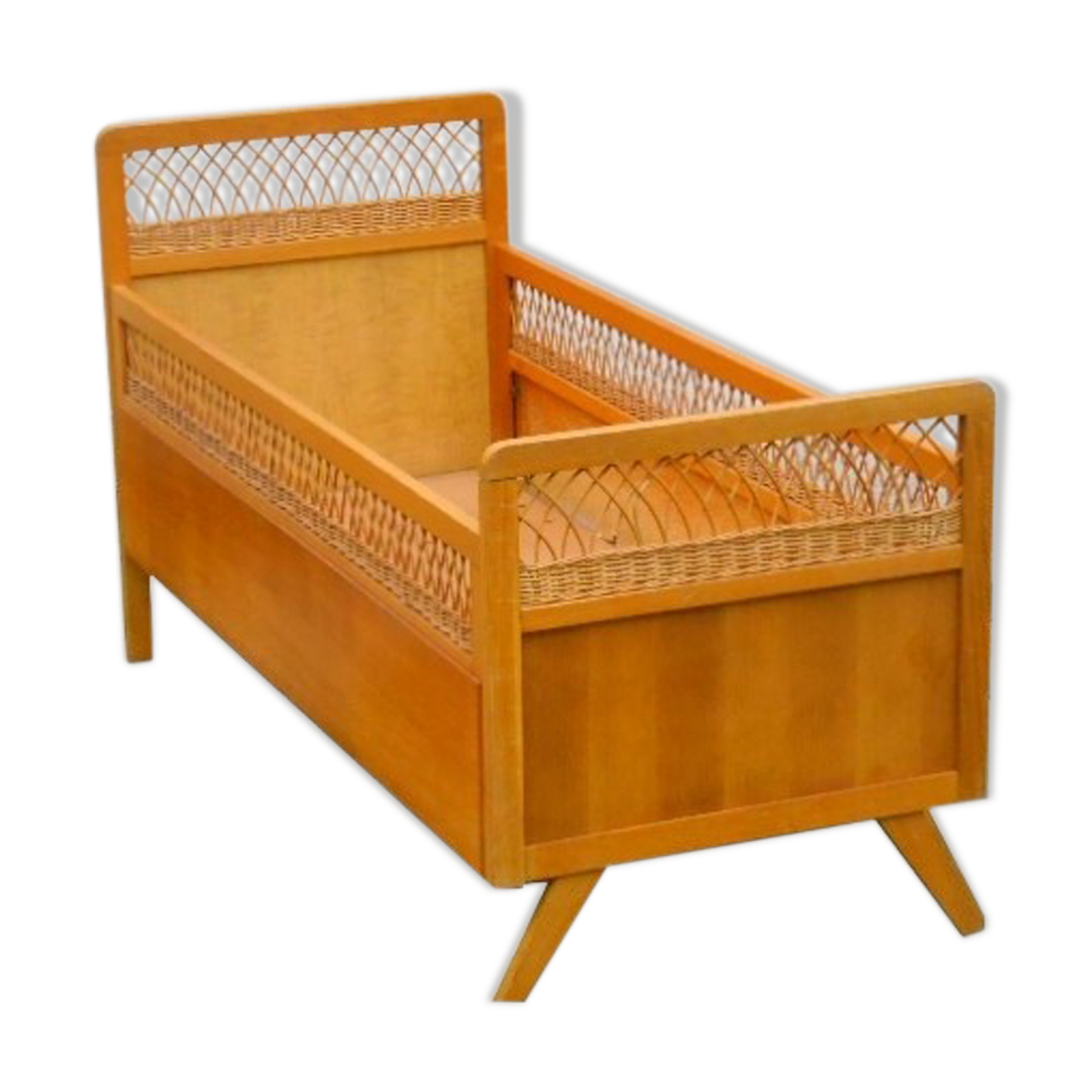Crib wood rattan vintage 1960