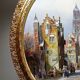 Large urban scene oil on wood framed painting John Haanstra vintage