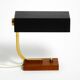 Beautiful small Mid Century Modern metal and brass table lamp with teak bas