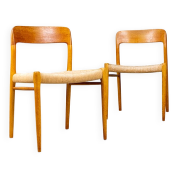 Set of 2 Mid-Century No. 75 Oak Chairs by Niels Otto Møller for J.L. Møllers, Denmark, 1960s