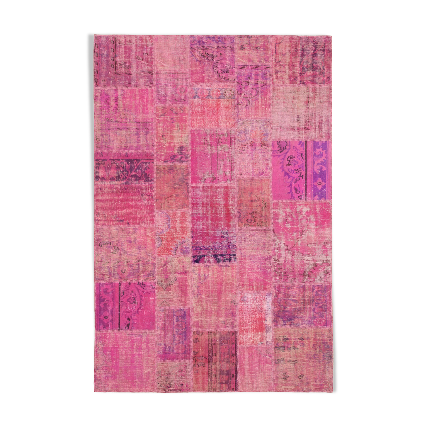 Handwoven oriental overdyed 202 cm x 303 cm pink patchwork rug