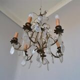 Lustre à pampille de style Louis XV bronze doré 6 feux