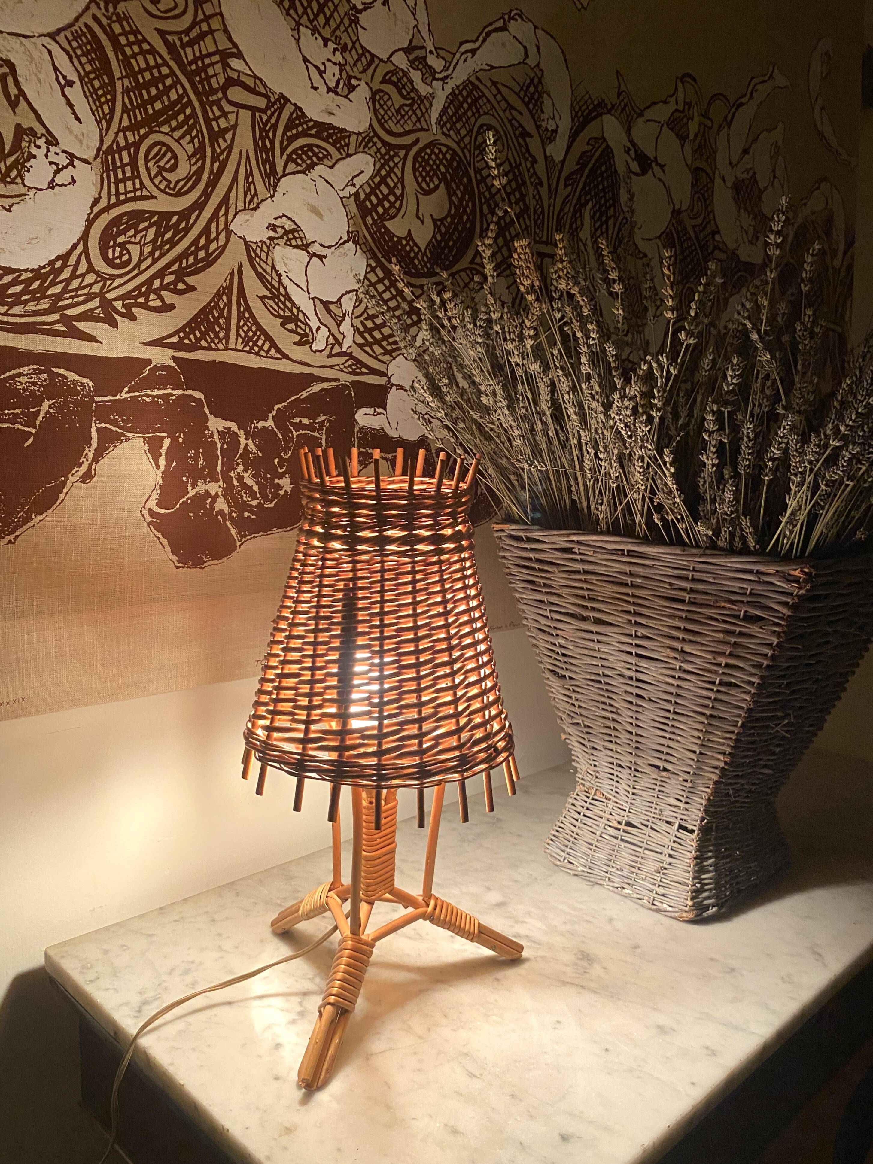 Lamp with new 2M fabric cable, Provencal wicker
