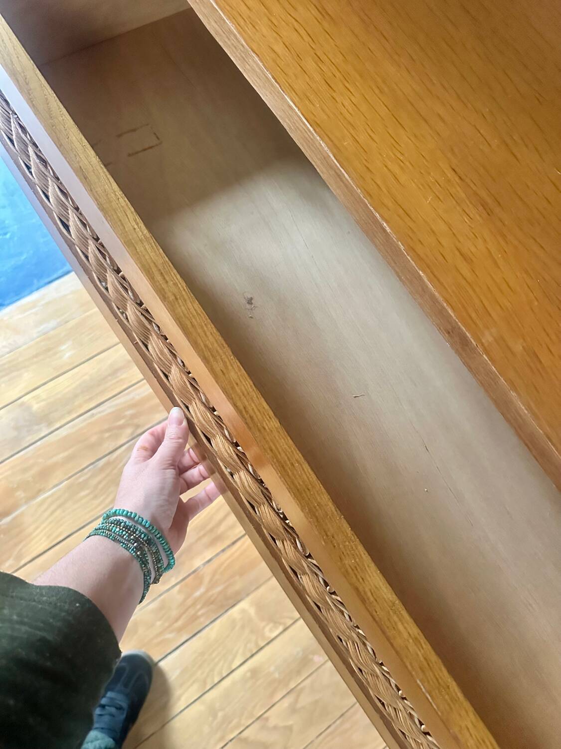 Vintage rattan and wood chest of drawers