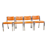 Set of 4 vintage chrome skai orange chairs 1970