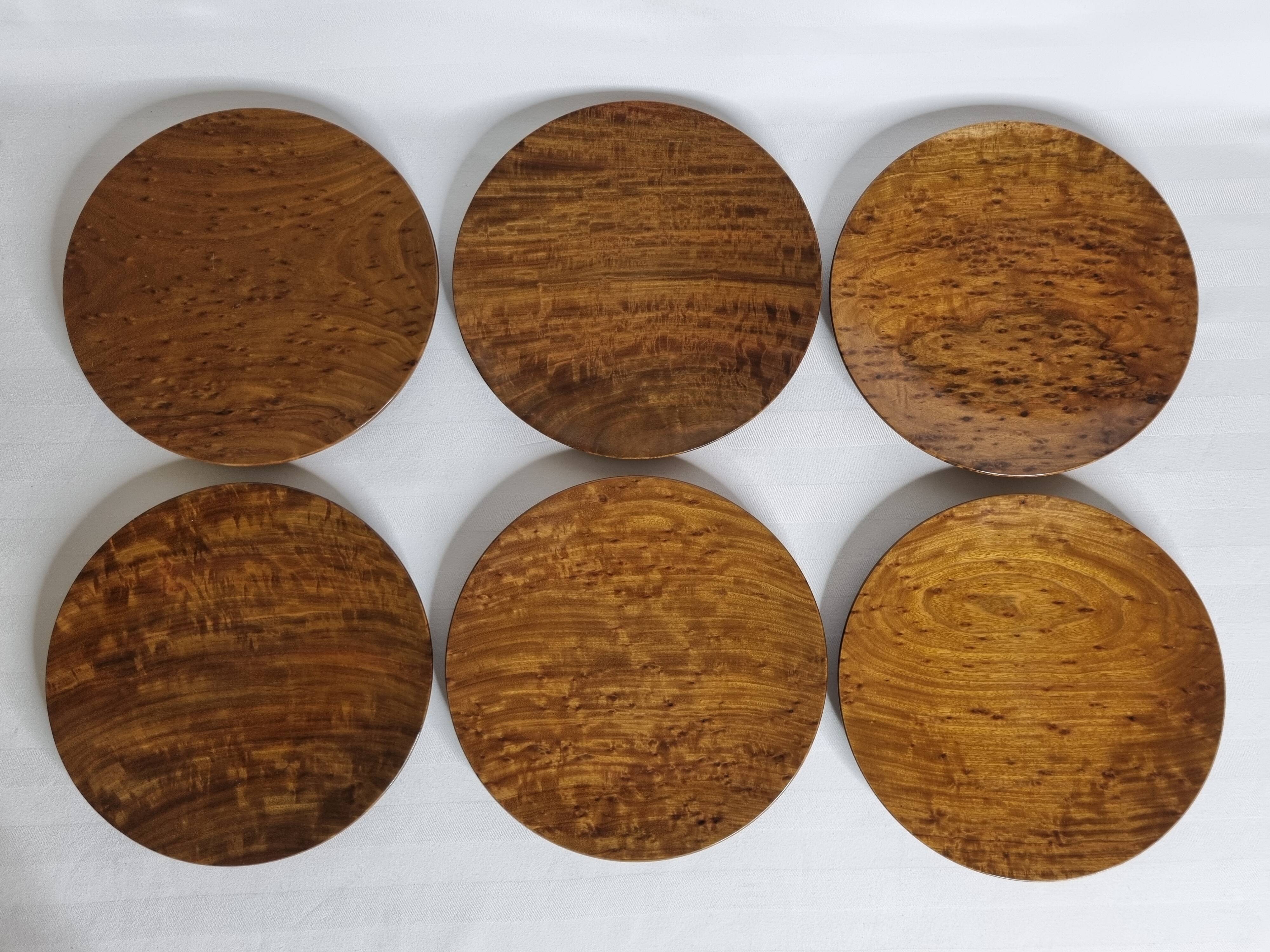 Set of 6 wooden plates "Lapacho" from South America, 20 cm