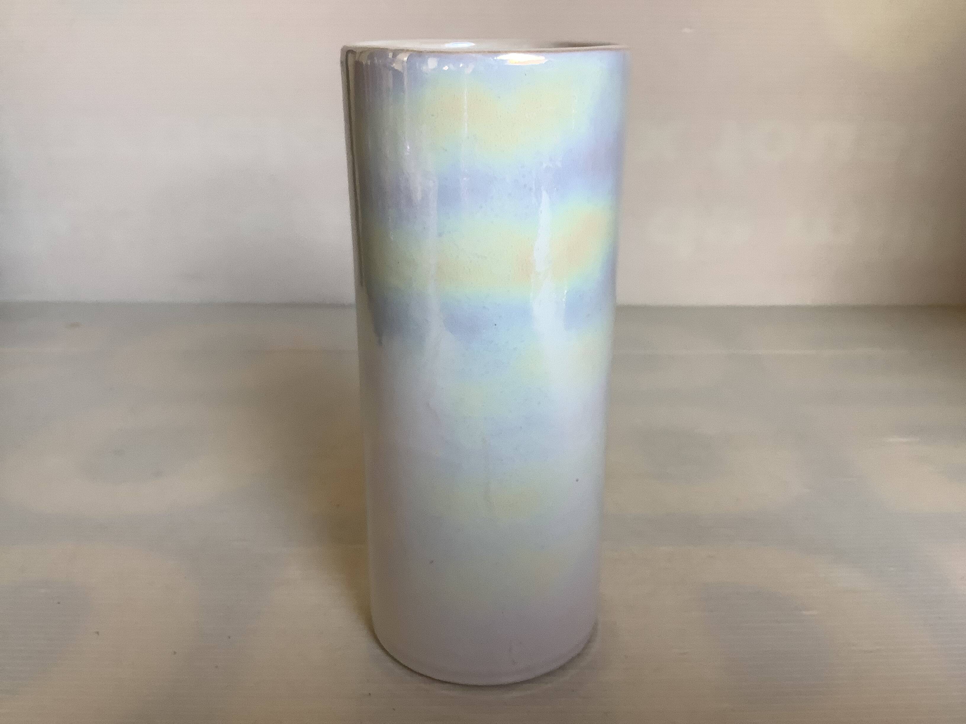 Iridescent white cylinder vase