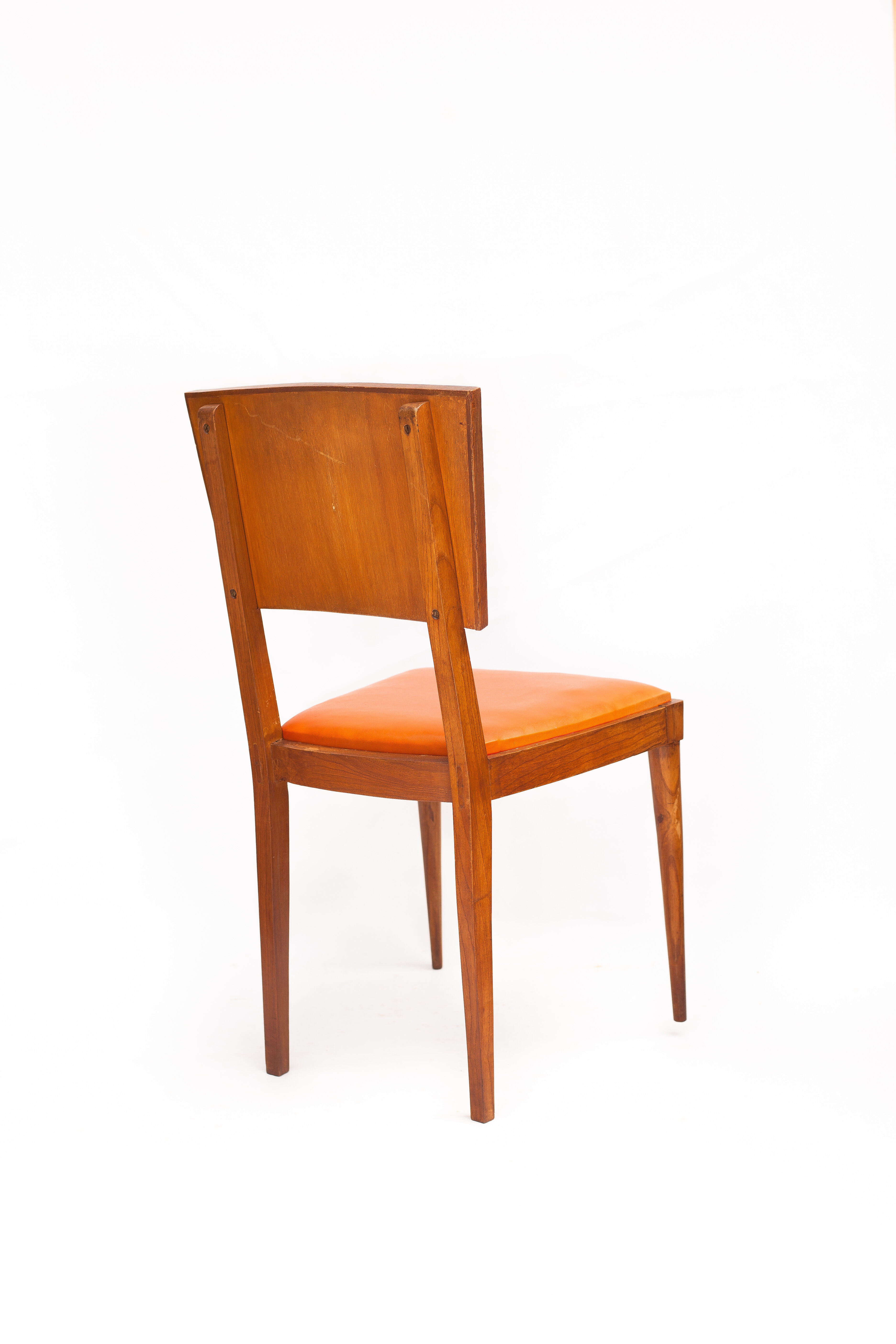 Vintage chair, wooden chair, old chair, extra chair, orange leather seating chair, cu