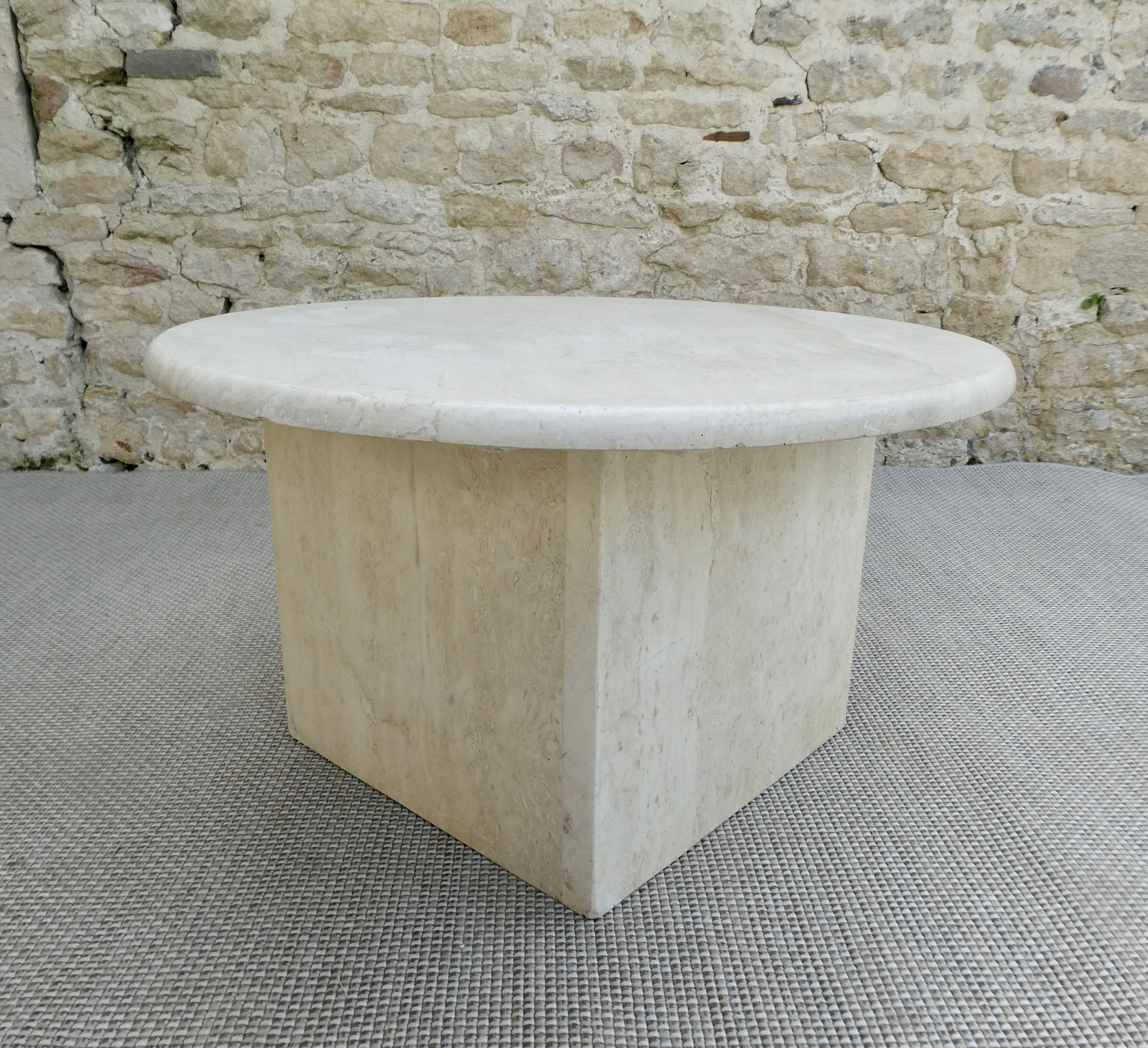 Side table, round travertine sofa end