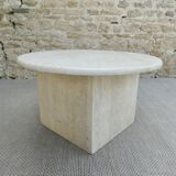 Side table, round travertine sofa end
