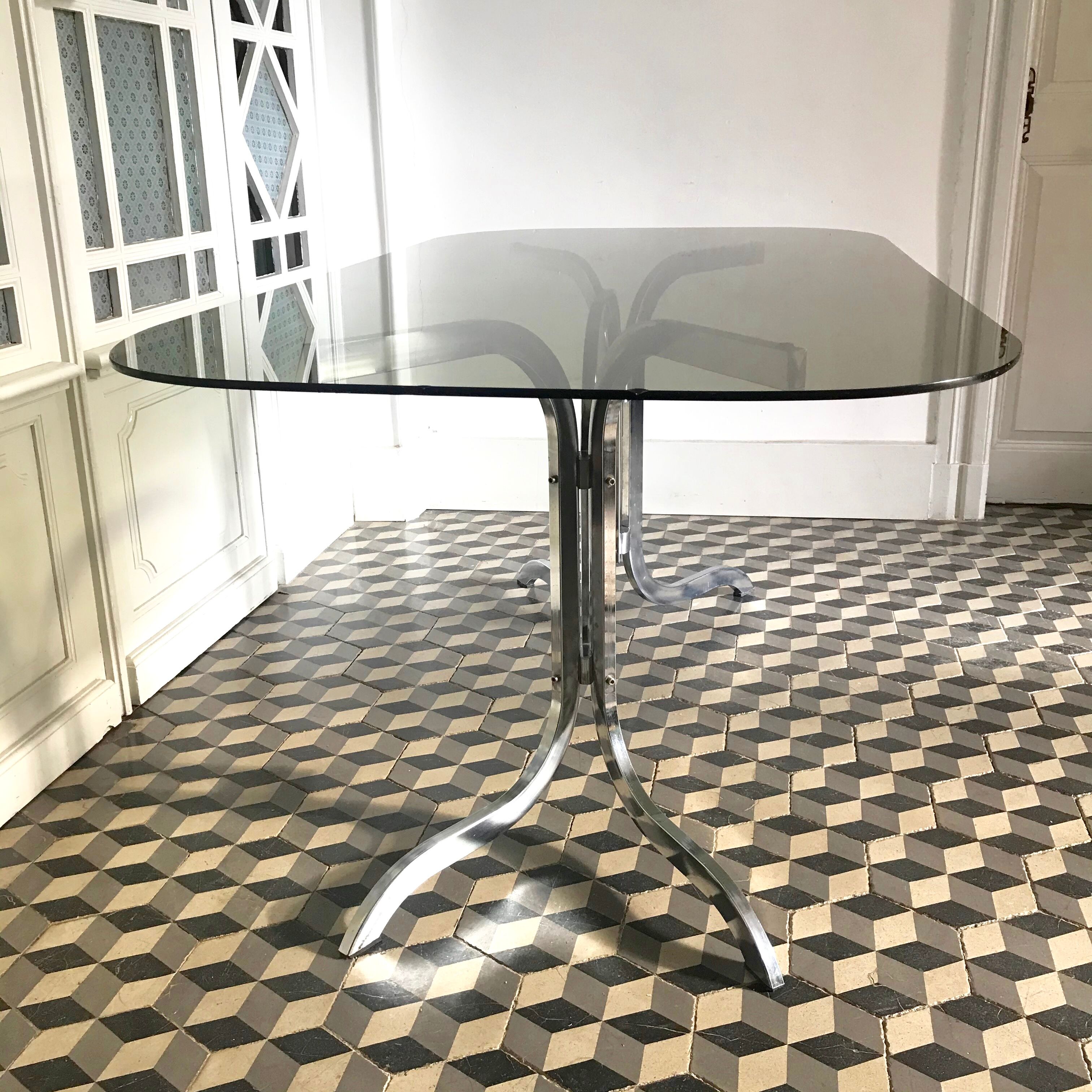 Vintage dining table in green smoked glass