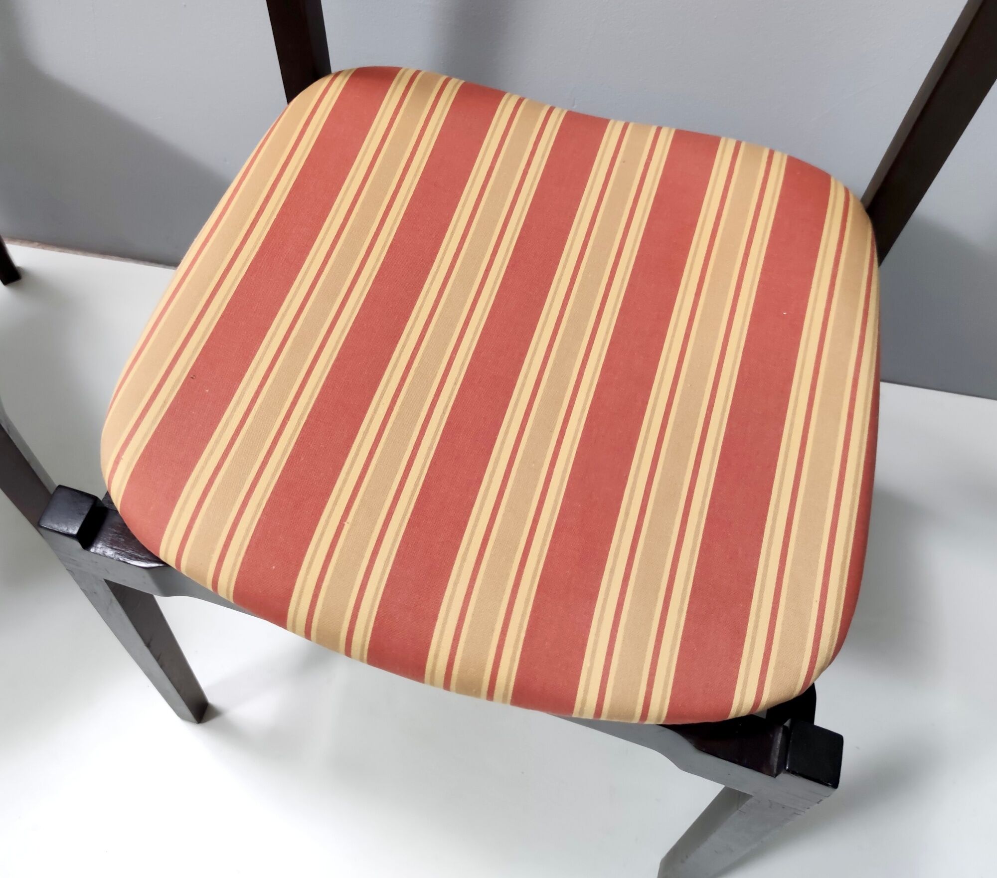 Vintage Set of Six Walnut Chairs by Gianfranco Frattini for Cassina with Stripe Patterned Orange Fab