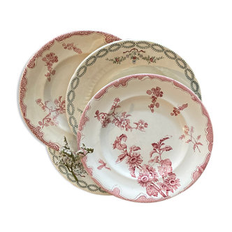 Set de 4 assiettes plates Longwy rose  Longchamps  vert tendre & parme