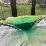 Coupe à fruits en verre en forme de feuille végétal jaune vert vintage