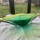 Glass fruit cup in the shape of a vintage yellow green vegetable leaf