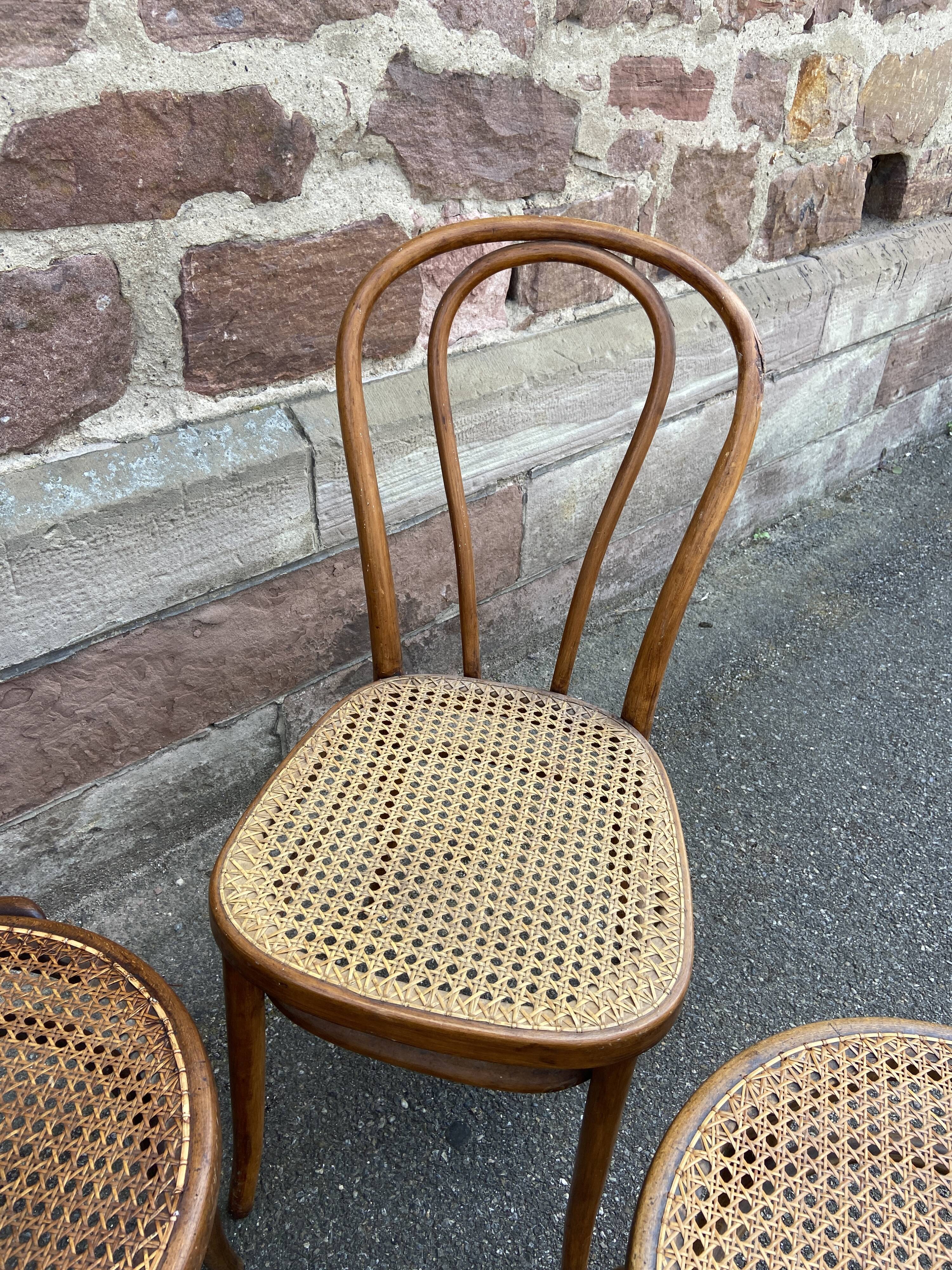 Set of 4 Bistro chairs mismatched curved wood