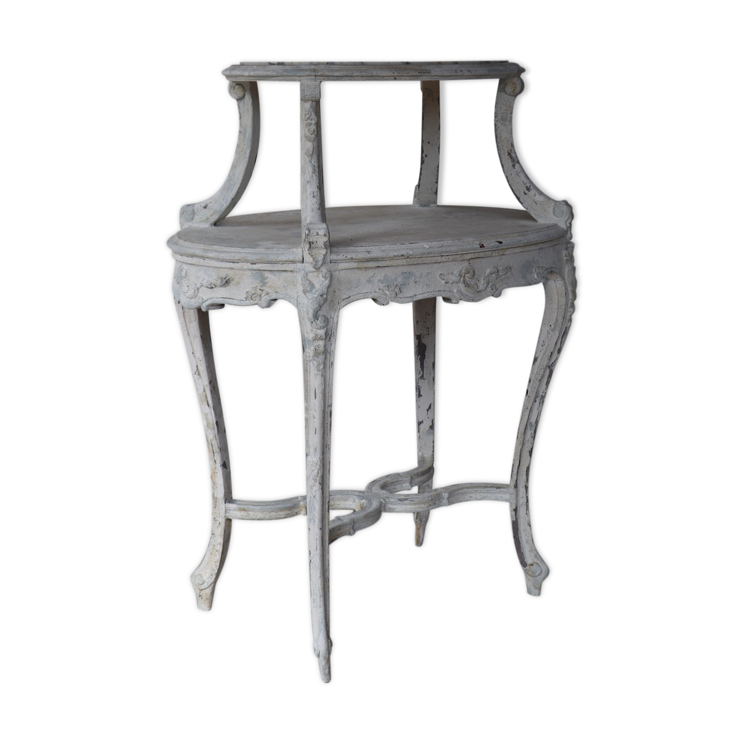 Tea table, marble and wood style Louis XV patina