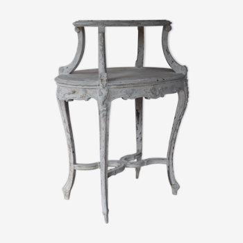 Tea table, marble and wood style Louis XV patina