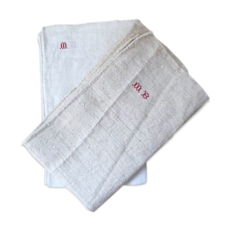Set of two old hemp tea towels