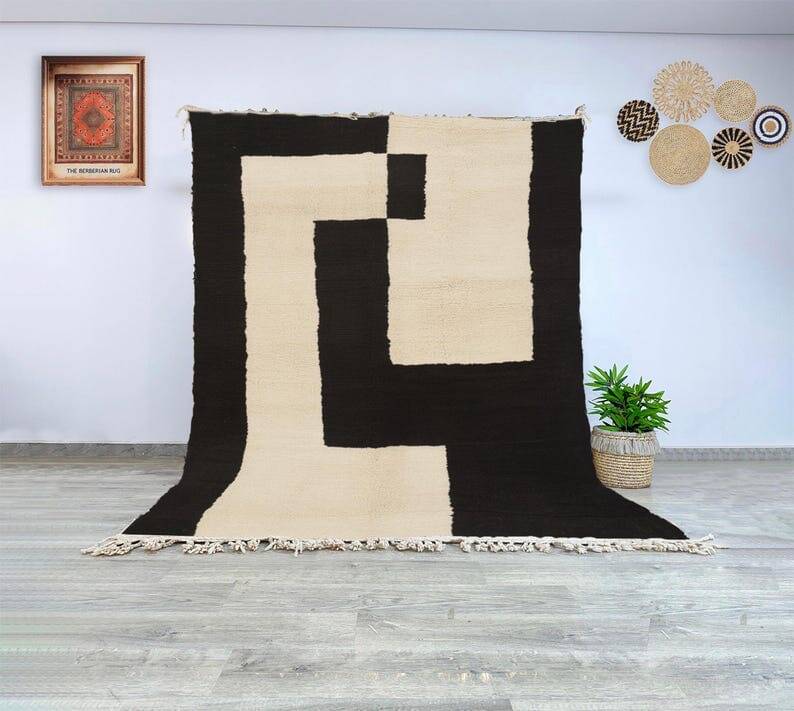 Tapis berbère bani ouraine noir et blanc taille 200 x 300 cm