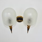 Mid-century brass wall lamp, 1950s, glass and brass, 2xE14