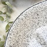 2 Italian earthenware soup plates with black and white speckling